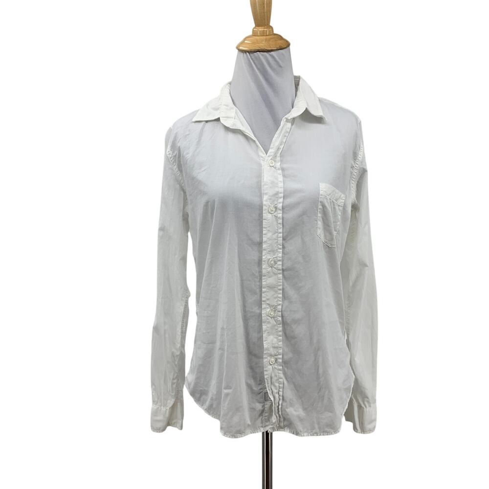 Frank & Eileen Shirt Women S Small White Barry Cotton Button Up Seam Back Pocket